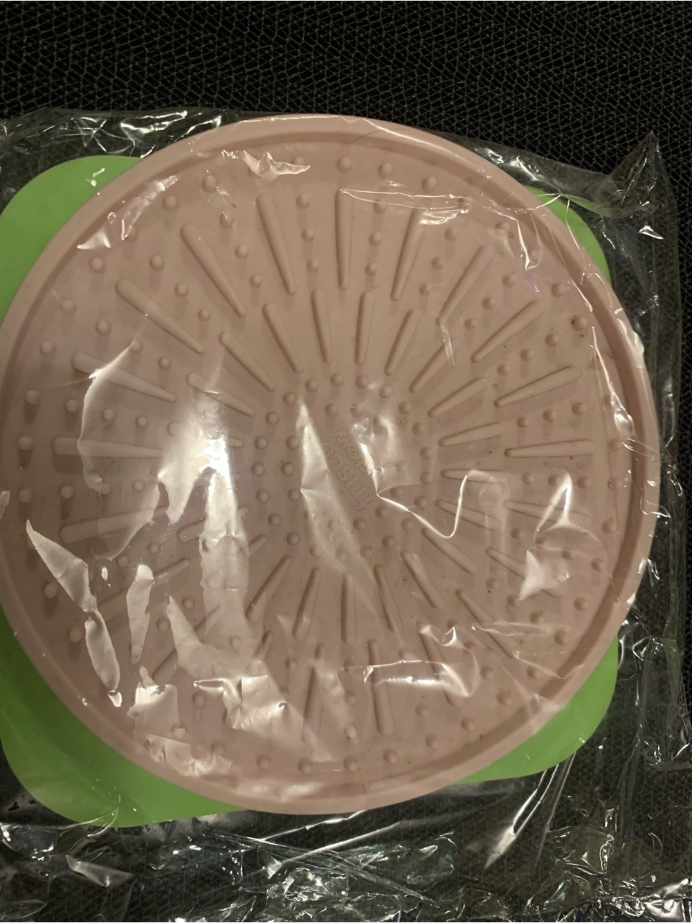 Pets -Cats silicone feeding licking mats. Gentle Pink Bristles and Green Grip